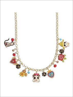 Halloween Party Charm Necklace Cat Skull Heart Flower Pendant 18+3"